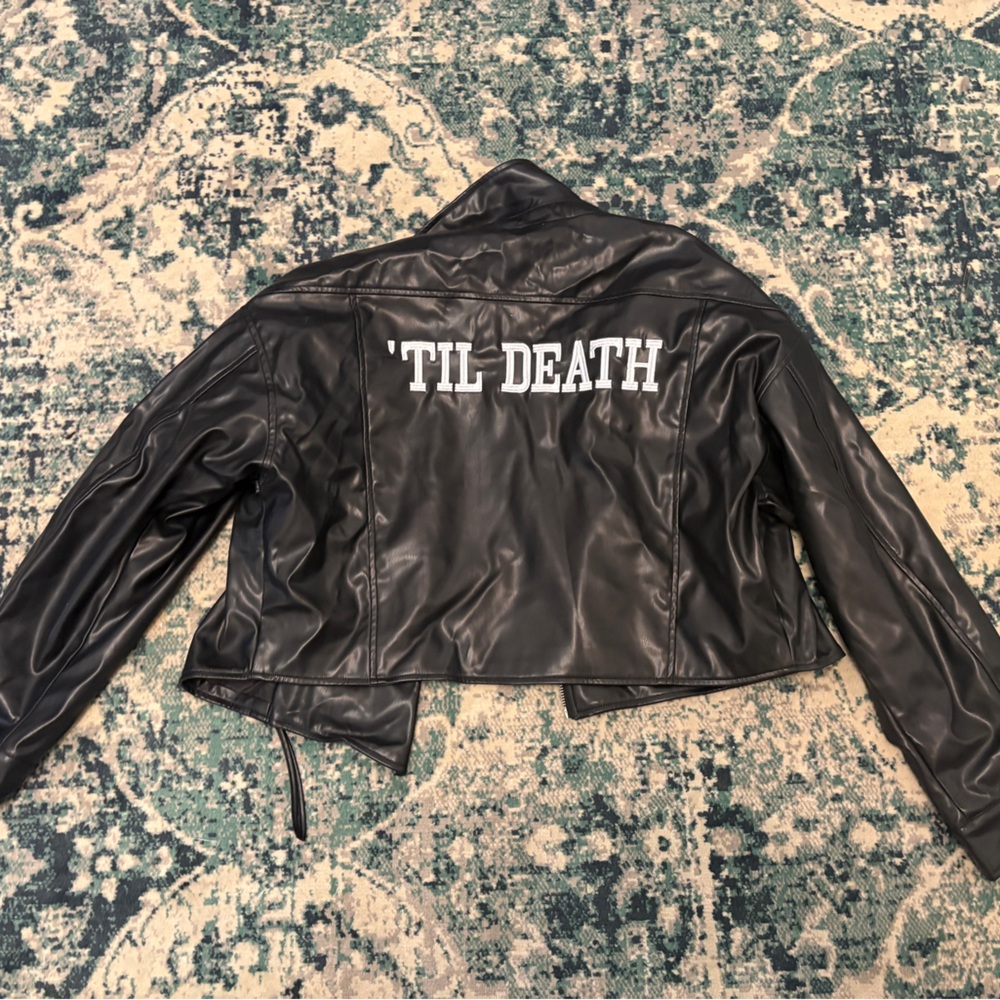 Black faux Leather Jacket with 'Til Death Design